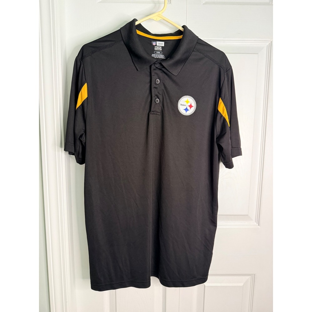 NFL Team Apparel Pittsburgh Steelers Black Gold TX3 Cool Polo Shirt Mens Large